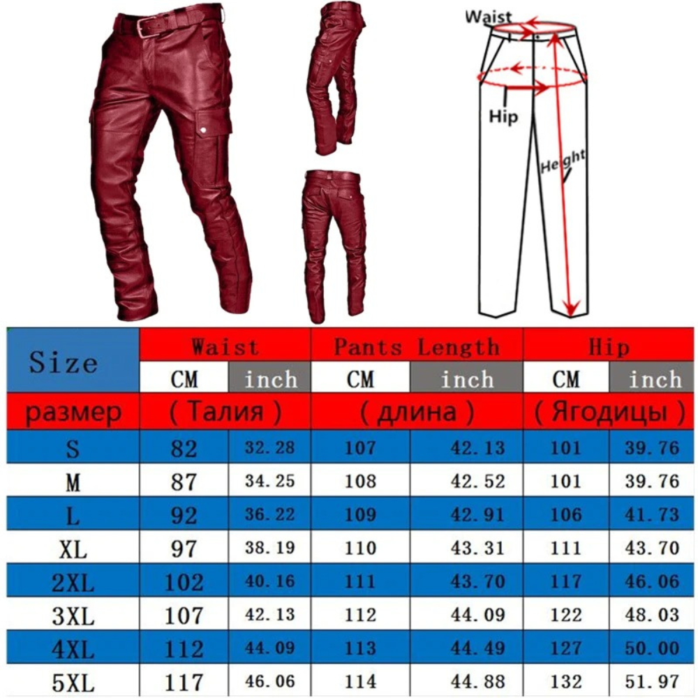 Cargo trousers for men - Fashionable leather trousers with pockets, robust workmanship