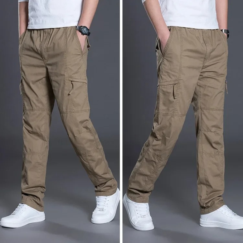 Cargo trousers for men - Light summer trousers with pockets, elasticated waistband