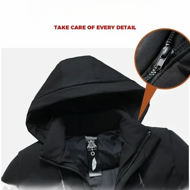 Men's parka winter jacket with hood and water-repellent material