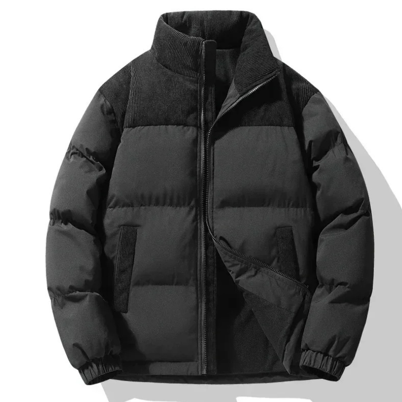 Men's puffer jacket with stand-up collar and diagonal pockets