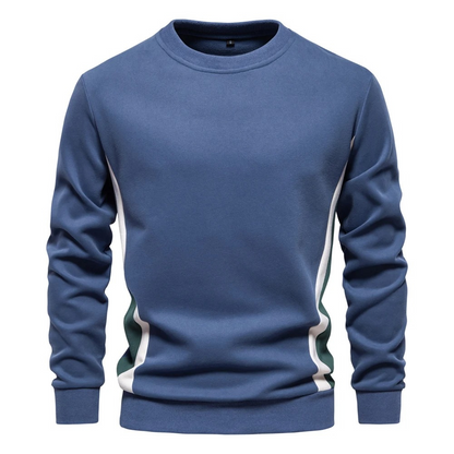 Men's sweater with round neck, casual jumper with side stripes