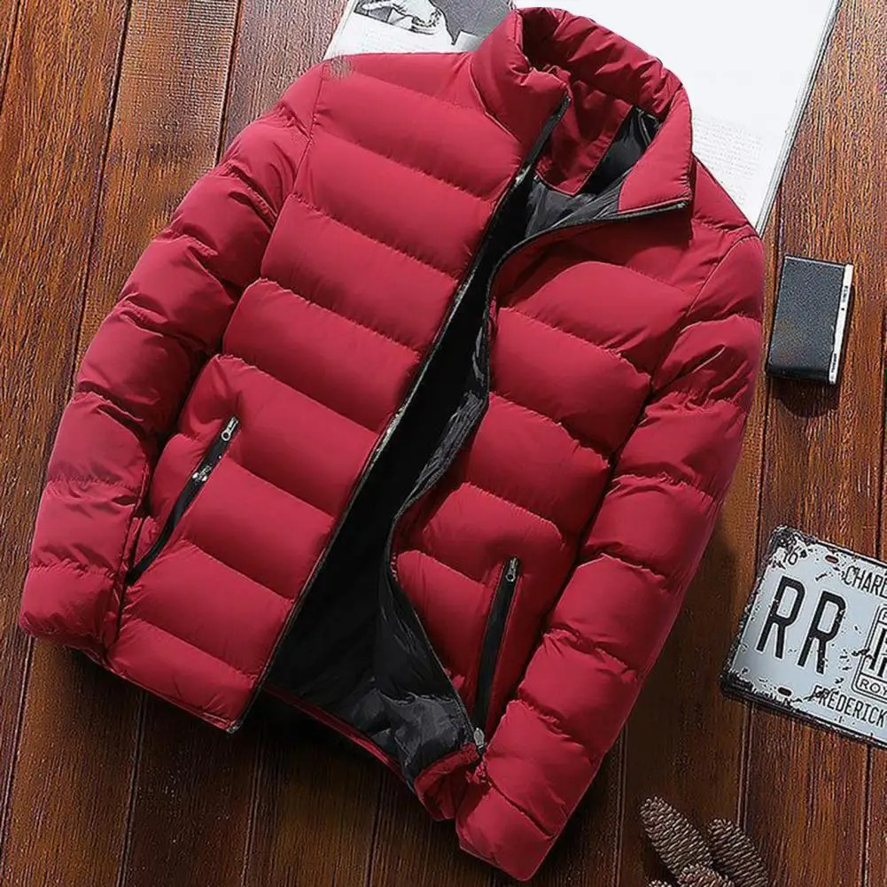 Men's puffer jacket with contrast lining and zip pockets