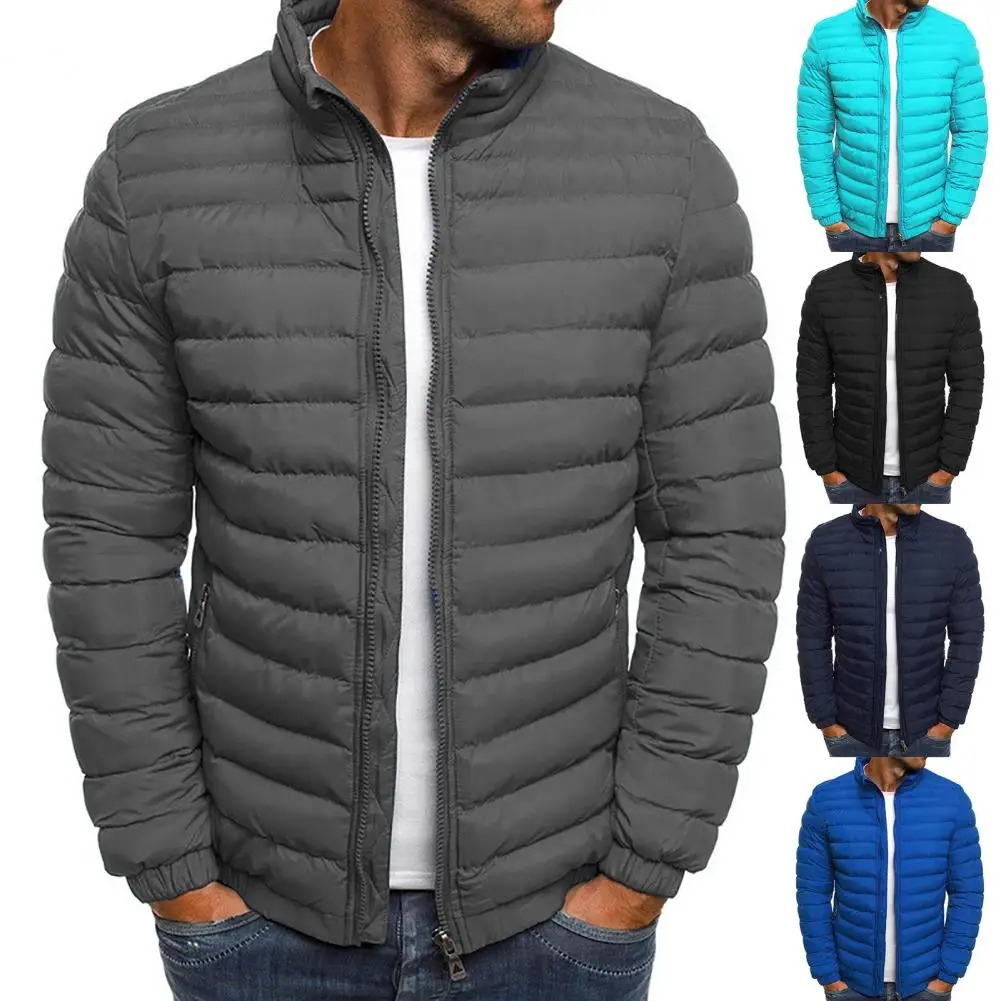 Men's puffer jacket with stand-up collar and front zip