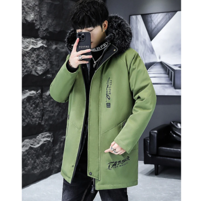 Men's parka winter jacket with fur hood and printed lining