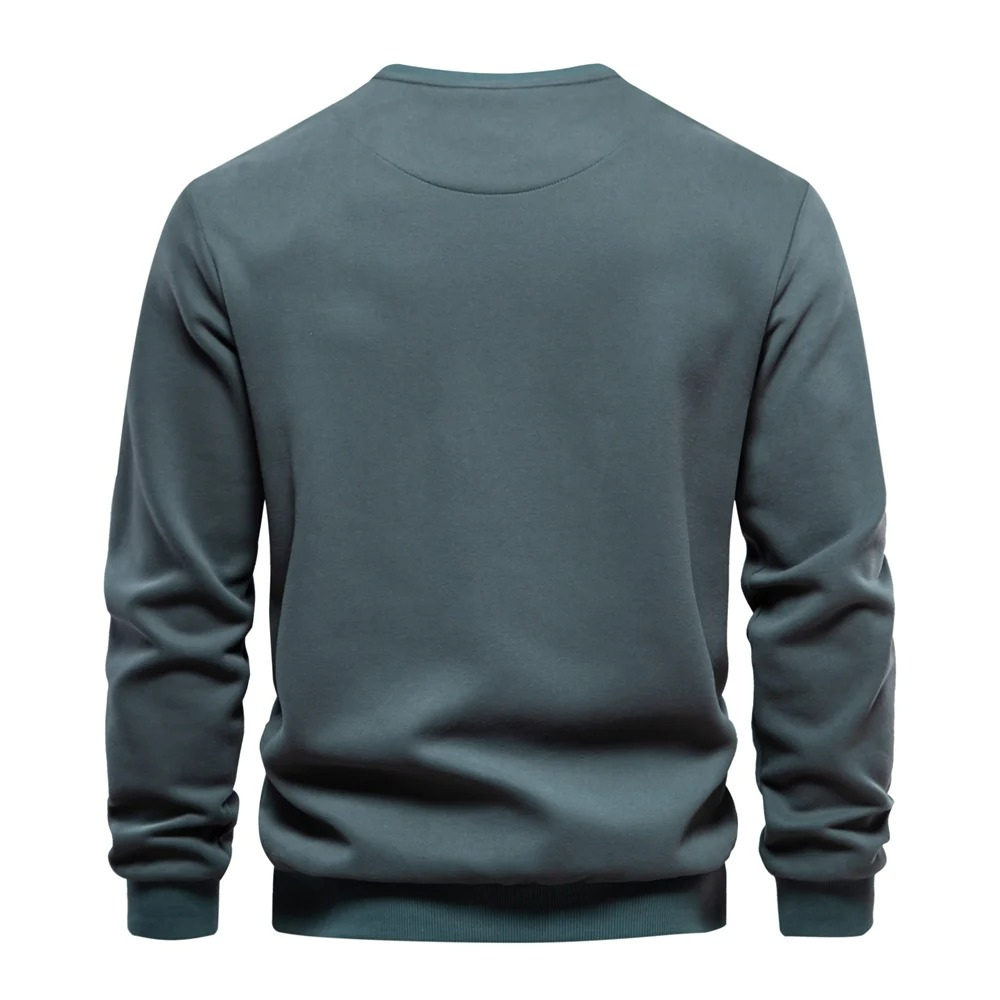 Men's sweater, round neck casual jumper with zip pocket