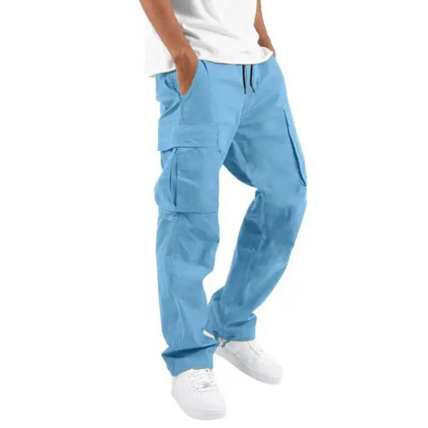 Cargo trousers men - Casual wide fit with side pockets, adjustable waistband