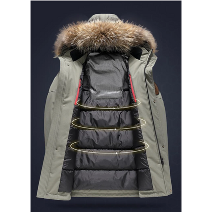 Men's parka winter jacket with fur hood and windproof material