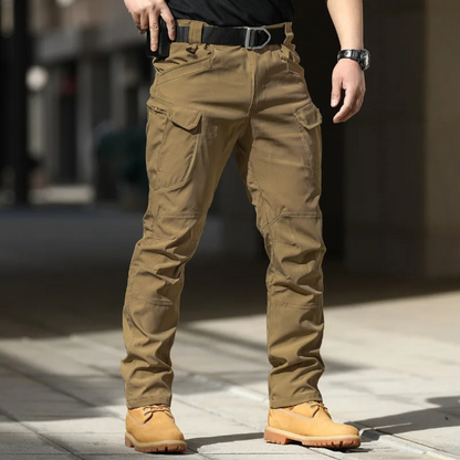 stretch fabric military colour multiple pocket cargo trousers mens