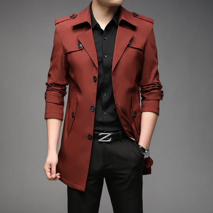 Stylish men's coat - Lightweight trench coat with epaulettes