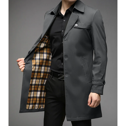 Elegant men's coat - Water-repellent trench coat with checked lining