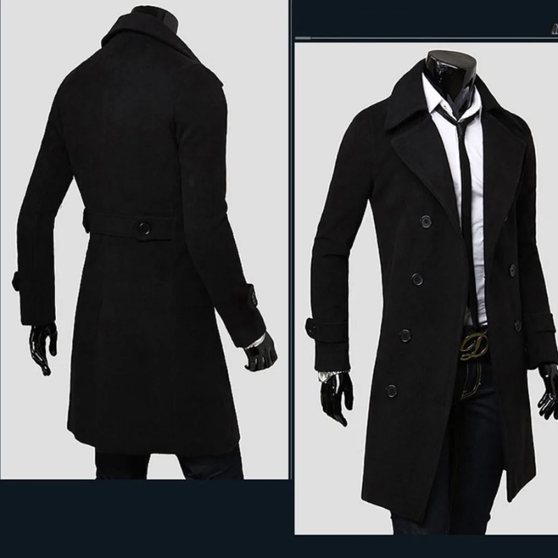 Stylish men's coat - Long double-breasted coat with slim fit