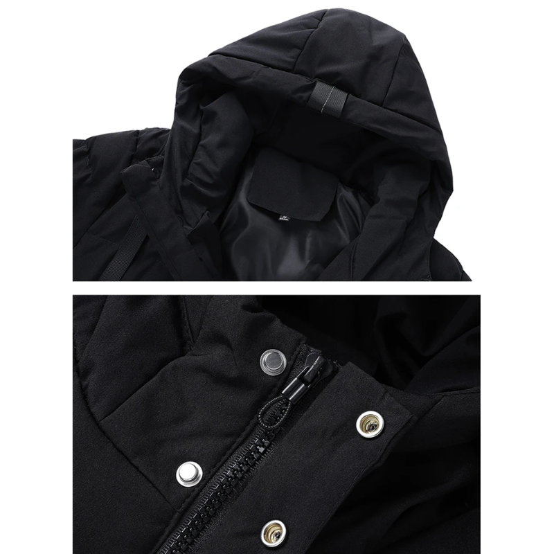 Puffer jacket men long with hood and several pockets