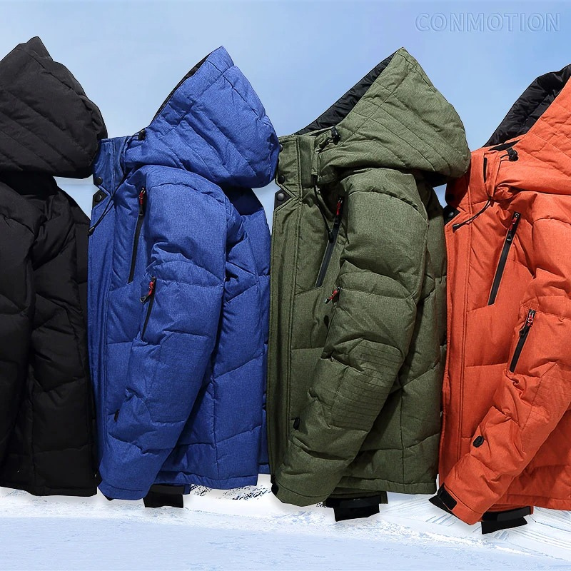 Men's puffer jacket with hood and many pockets