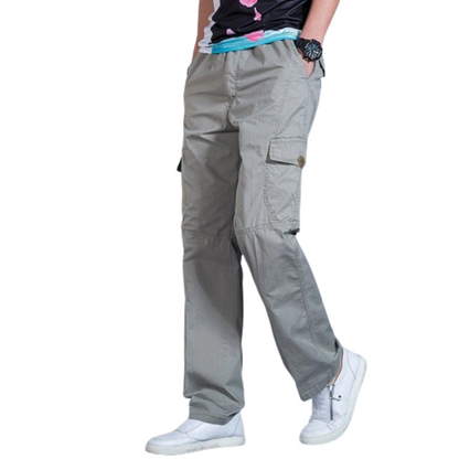 Grey oversized straight cut cargo trousers for men