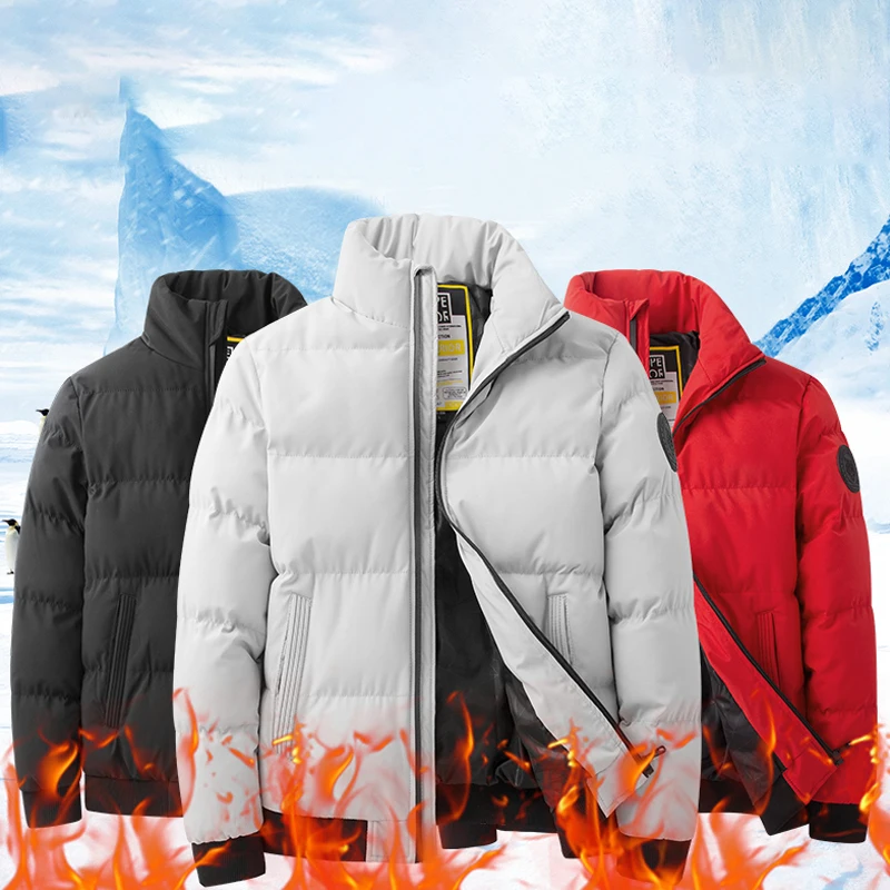 Men's puffer jacket with stand-up collar and zip side pockets