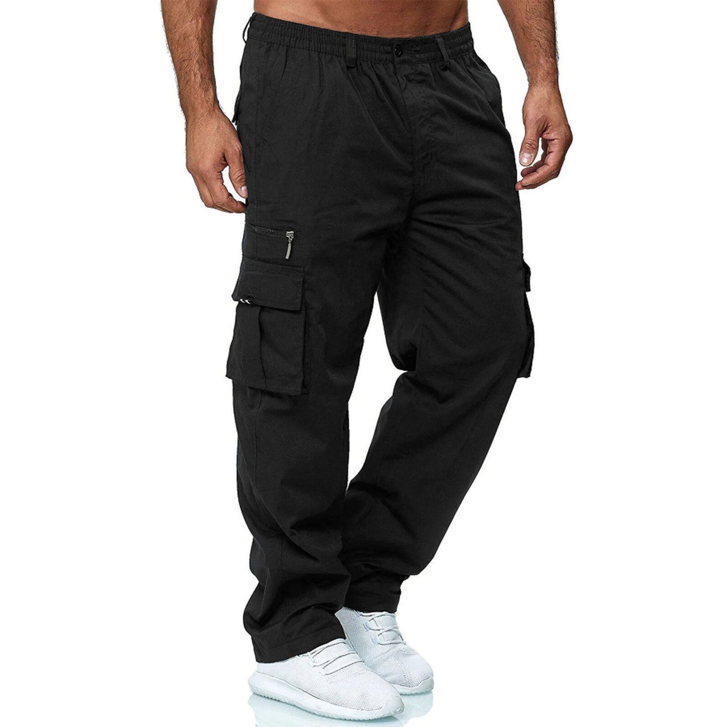 Straight multi-pocket cargo trousers for men