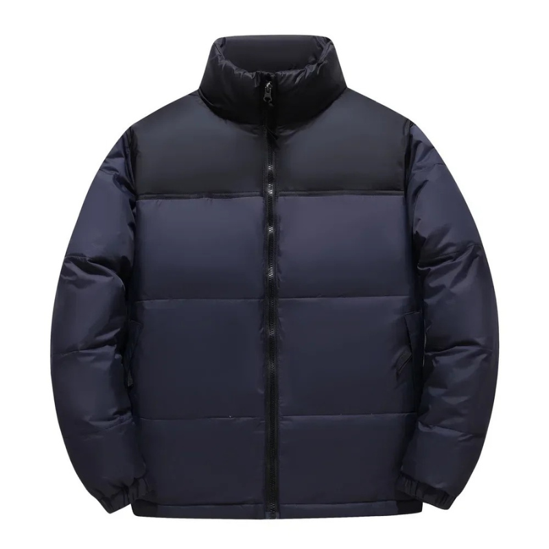 Men's puffer jacket with stand-up collar and front zip