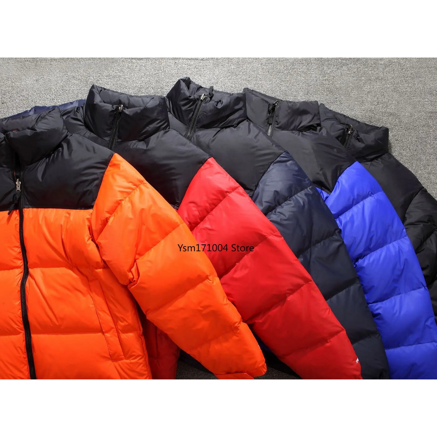 Men's puffer jacket with high collar and full-length zip