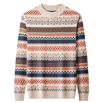 Men's patterned round neck sweater for winter comfort