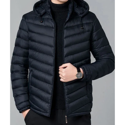 Men's weatherproof puffer jacket with hood and zip