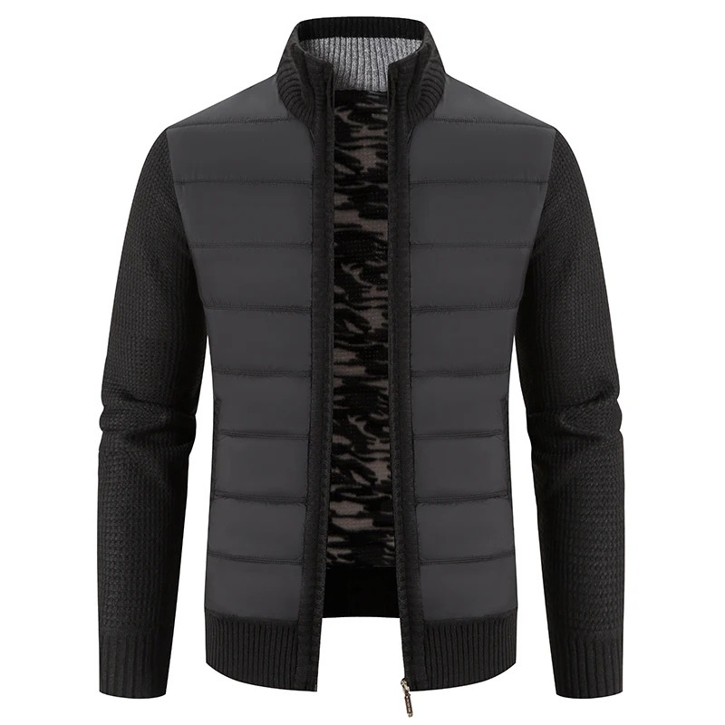 Men's quilted transition jacket - Knitted sleeves, Warm, With zip