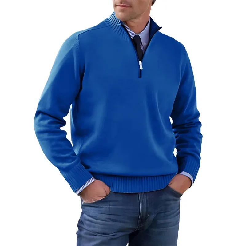 Men's Sweater with quarter zip, ribbed collar knitted jumper