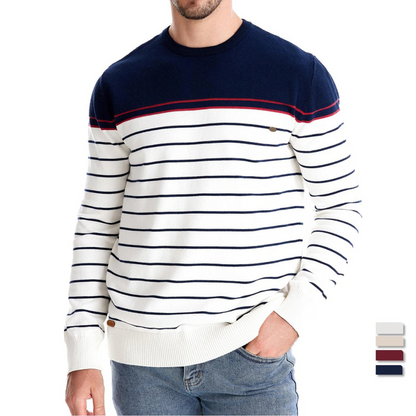 Striped round neck men's trui in nautical style