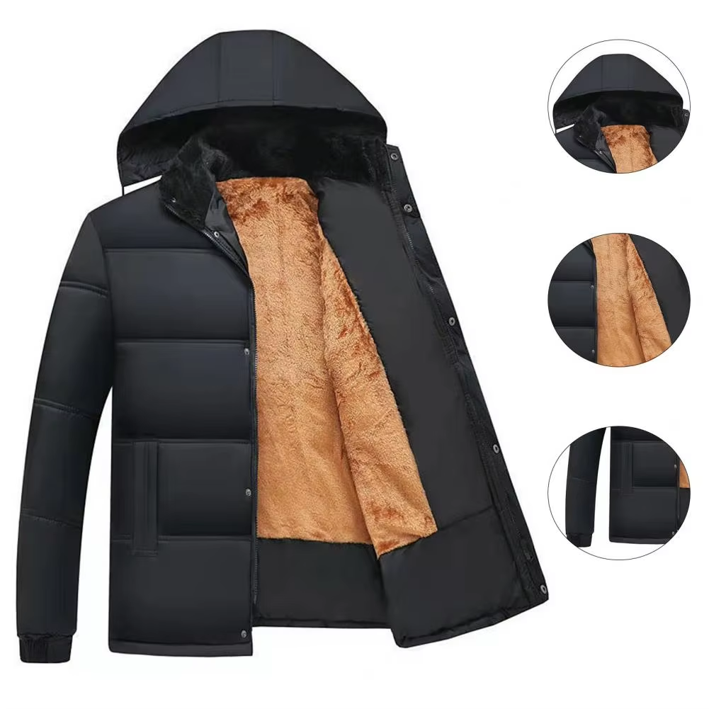 Men's puffer jacket with hood and warming lining