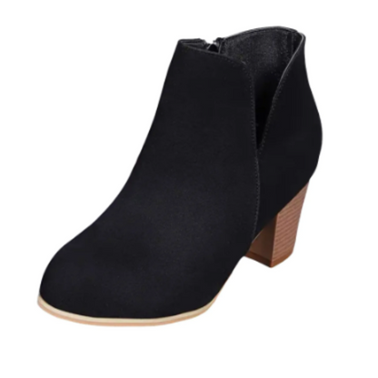 Ankle Boots with Block Heel, V-Snit and Side Zip - Women's Ankle Boots