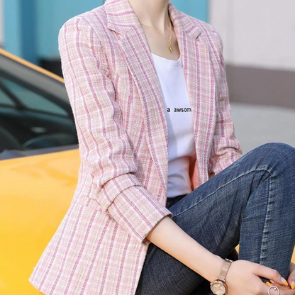 Checked Ladies Blazer With Ankle Button Closure - Timeless Style