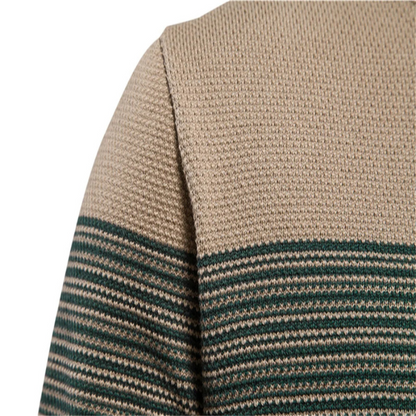 Multicoloured round neck men's sweater with modern stripe pattern