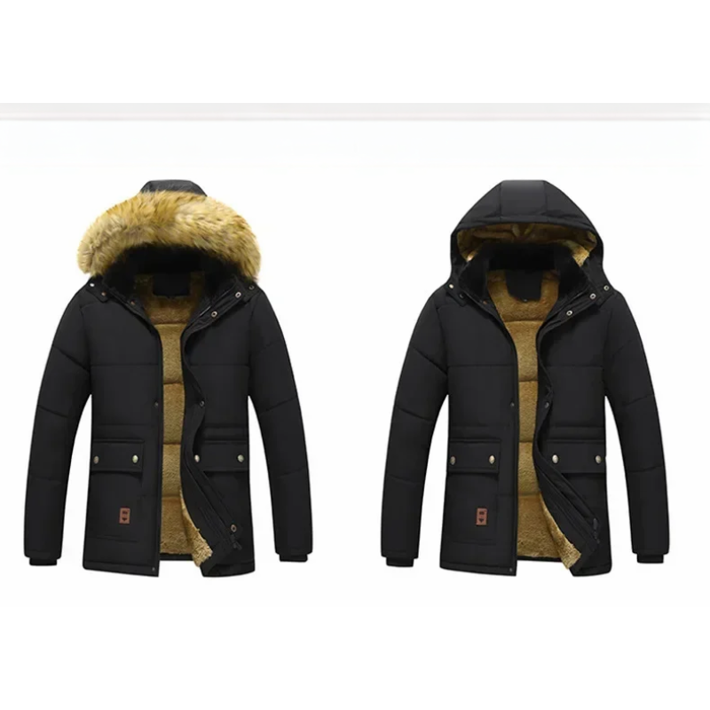 Men's parka winter jacket lined with fur hood and pockets