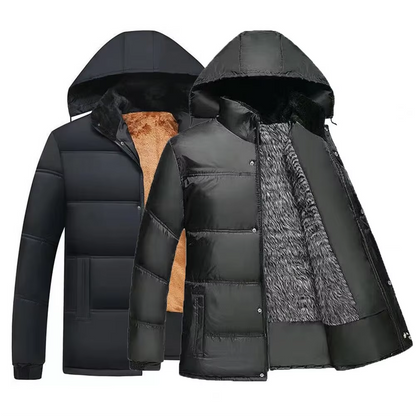 Men's puffer jacket with hood and warming lining