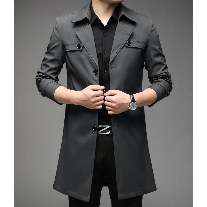 Elegant men's coat - Water-repellent trench coat with checked lining