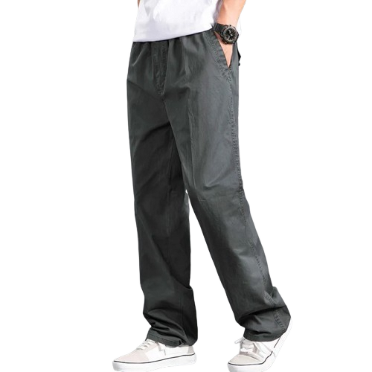 Grey oversized straight cut cargo trousers for men