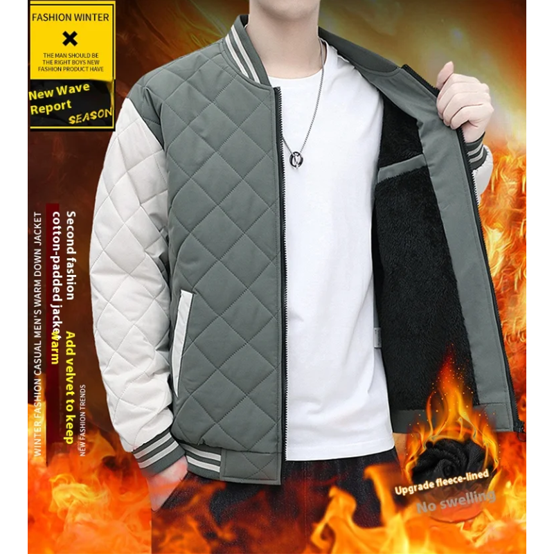 Men's quilted transitional jacket - Two-coloured, With fleece lining, With zip