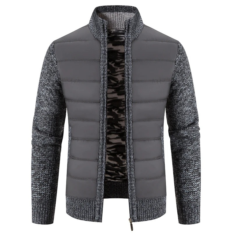 Men's quilted transition jacket - Knitted sleeves, Warm, With zip