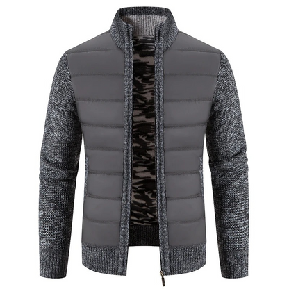 Men's quilted transition jacket - Knitted sleeves, Warm, With zip