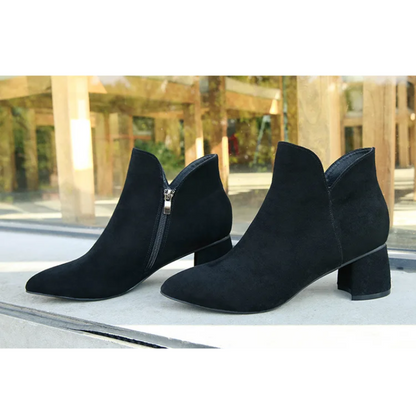 Pointed Ankle Boots with Block Heel - Women's Ankle Boots