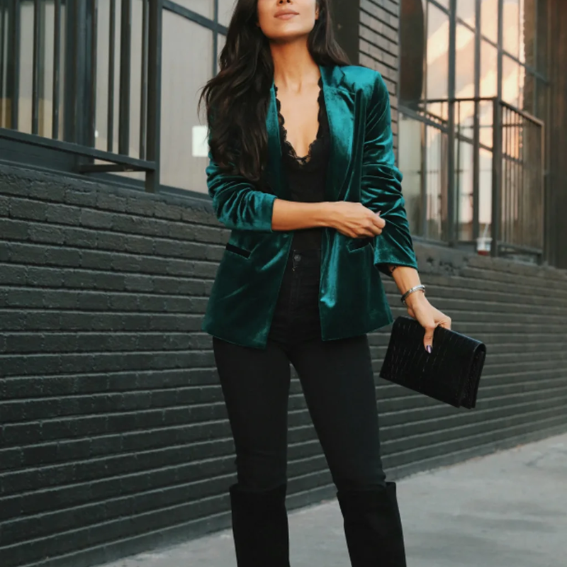 Fashion Choice - Velvet Women's Long-Sleeved Blazer - Luxurious and Comfortable