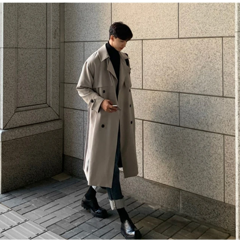 Modern men's coat - Long trench coat with a loose fit