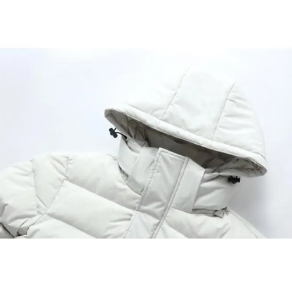 Men's long puffer jacket with insulated hood and full-length zip