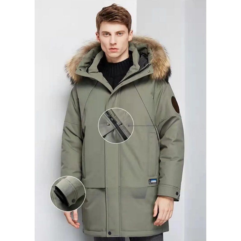 Men's parka winter jacket with fur hood and windproof material