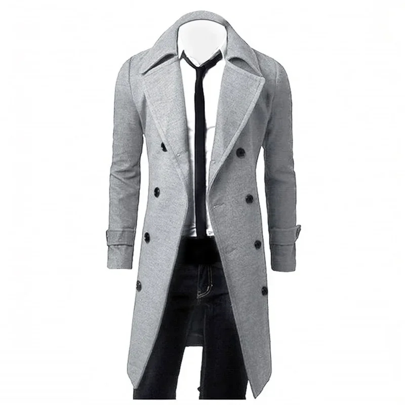 Stylish men's coat - Long double-breasted coat with slim fit