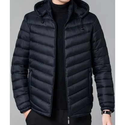 Men's weatherproof puffer jacket with hood and zip