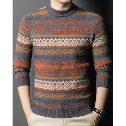 Men's patterned round neck sweater for winter comfort