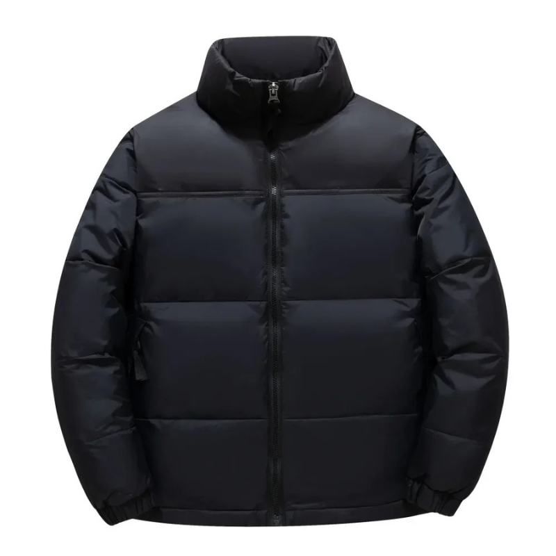 Men's puffer jacket with stand-up collar and front zip