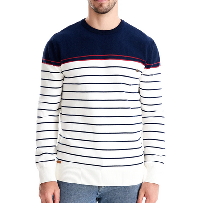 Striped round neck men's trui in nautical style