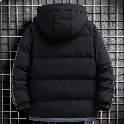 Men's puffer jacket with stripes and zip pockets