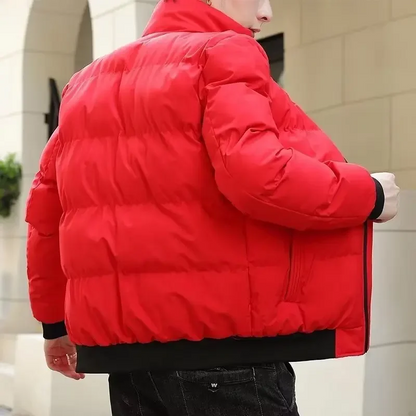 Men's puffer jacket with high collar and zip pockets